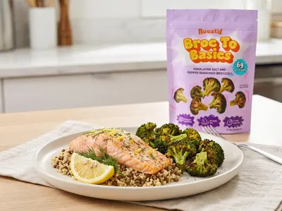 Baked Salmon & Quinoa with Salt & Pepper Broccoli — plated