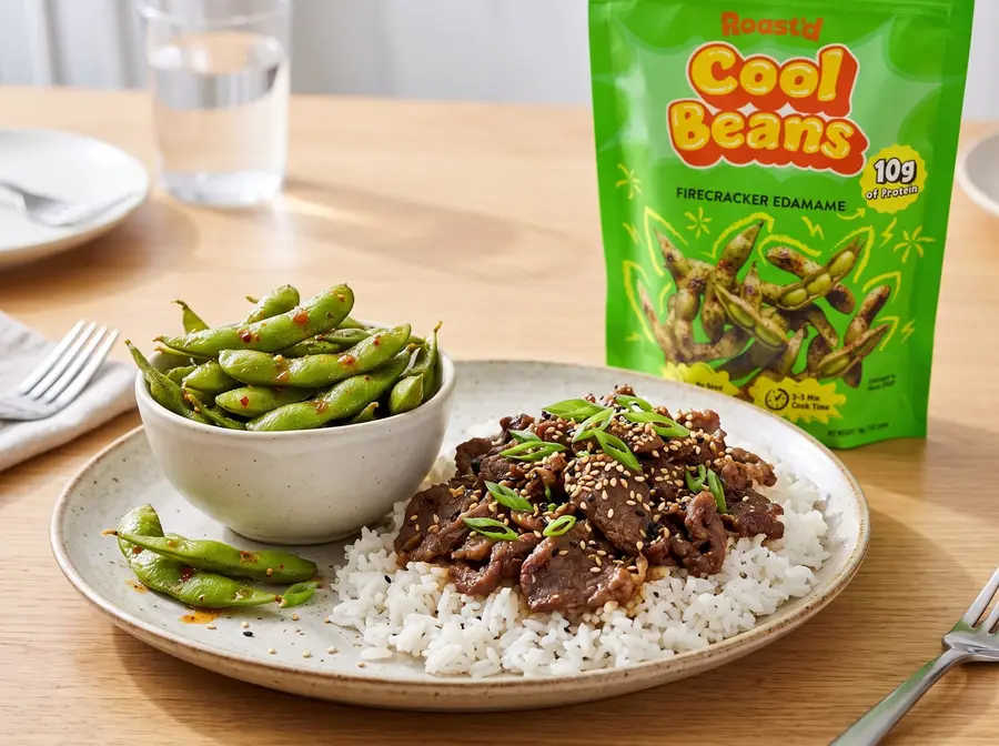 Beef Bulgogi with Firecracker Edamame — plated and ready to serve