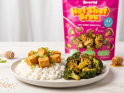 Crispy Tofu Bites with Hot Honey Broccoli — plated