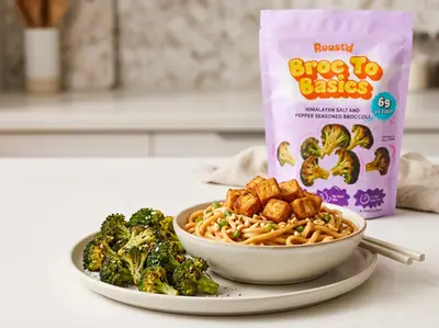Peanut Noodles & Crispy Tofu with Salt & Pepper Broccoli — plated