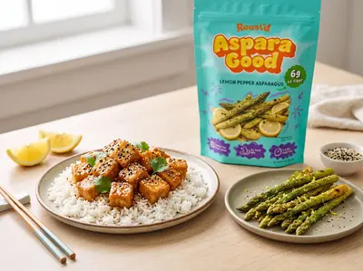 Crispy Sesame Tofu with Lemon Pepper Asparagus — plated